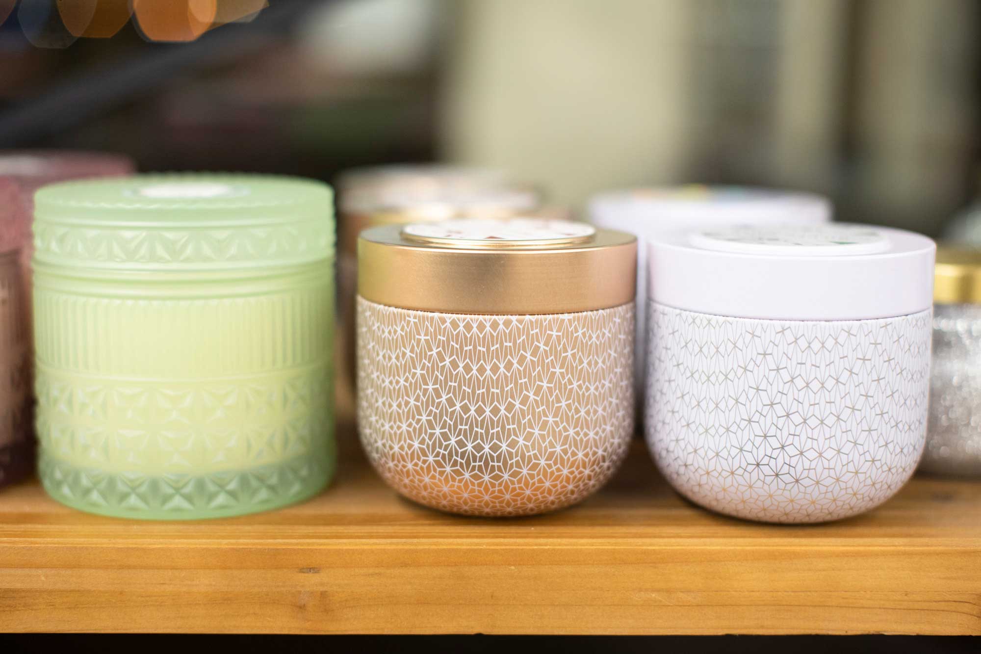 pretty candles on a shelf