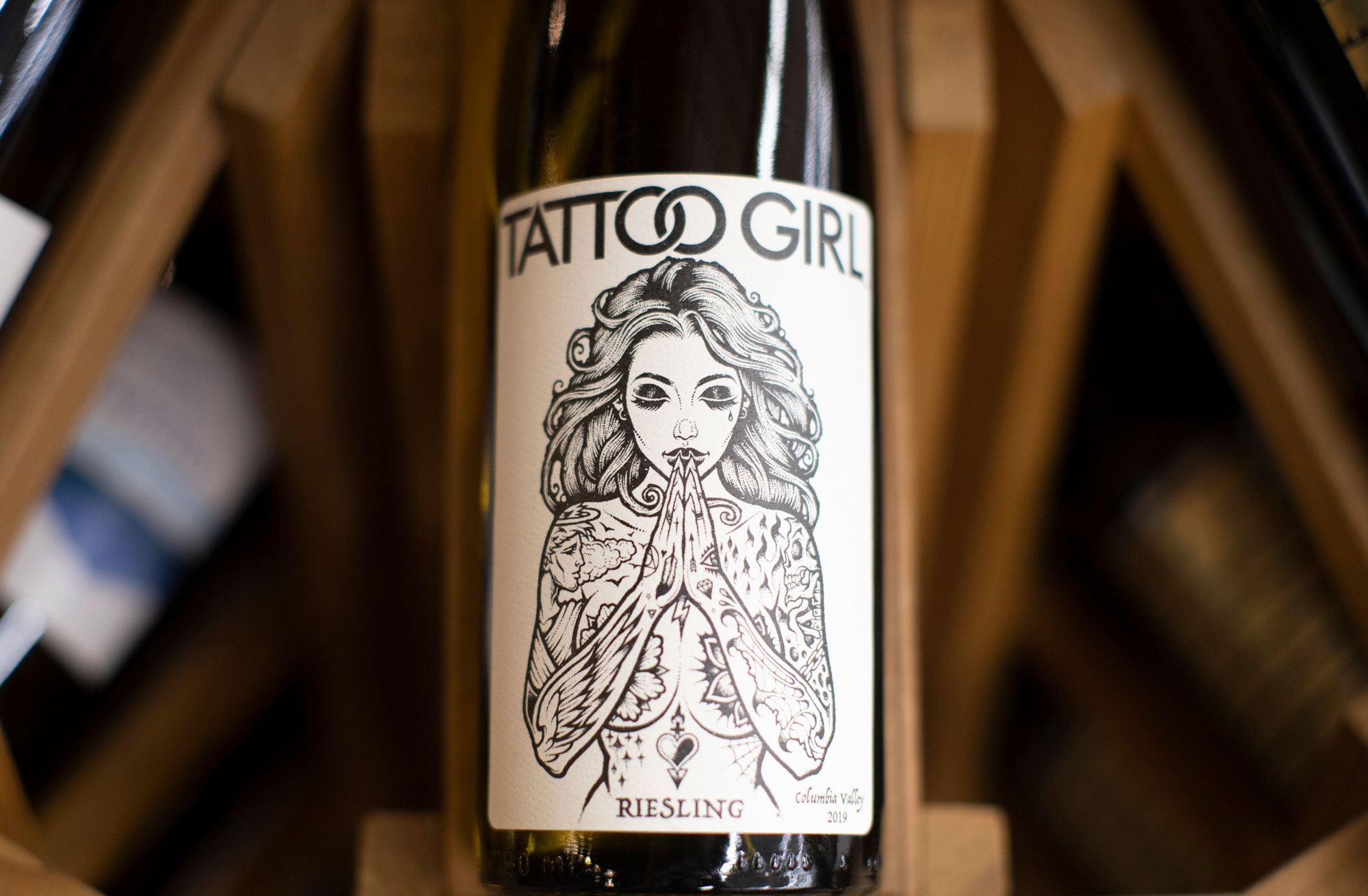 tattoo girl wine bottle