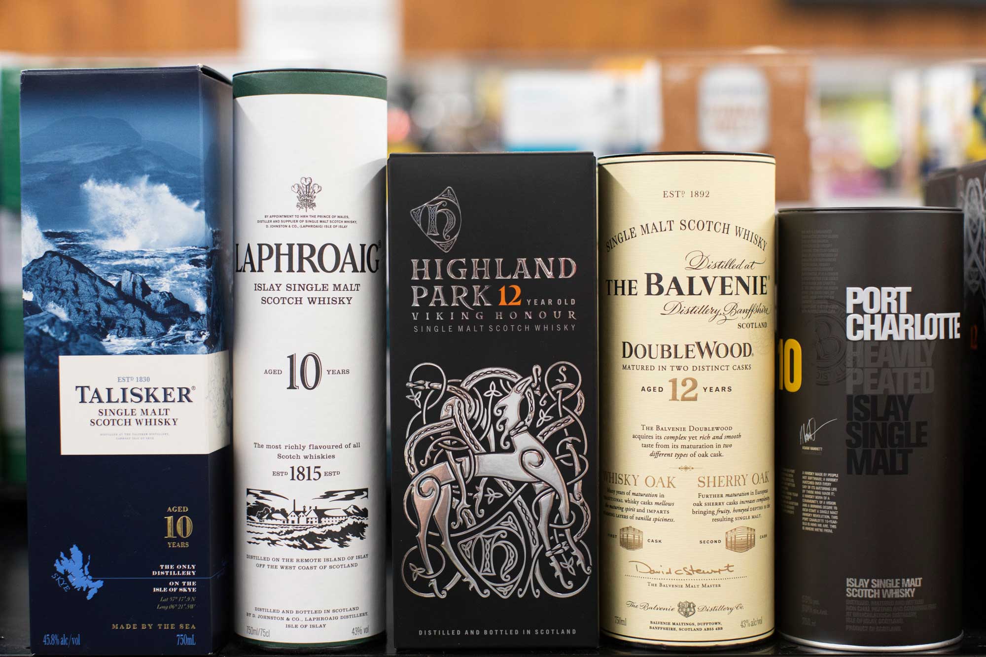 bottles of scotch on a shelf